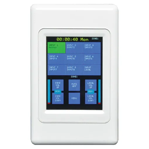 The A4495 wall plate allows remote selection of the A4480B zone input audio source and volume level (1 plate required per zone).