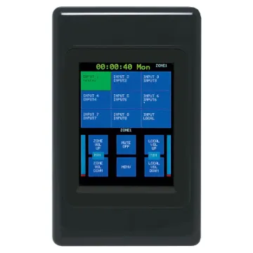 The A4496 wall plate allows remote selection of the A4480B zone input audio source and volume level (1 plate required per zone).