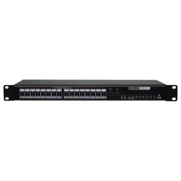 This unit is a very versatile cost effective public address/background music control system which provides audio to up to 16 zones. Backgound music which can be selected to play through any zone is muted when general paging occurs or when an evacuation input overrides the system.