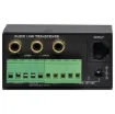 This audio distribution system uses affordable UTP cabling to send up to three balanced inputs (terminal block) or mono RCA signals over long distances.