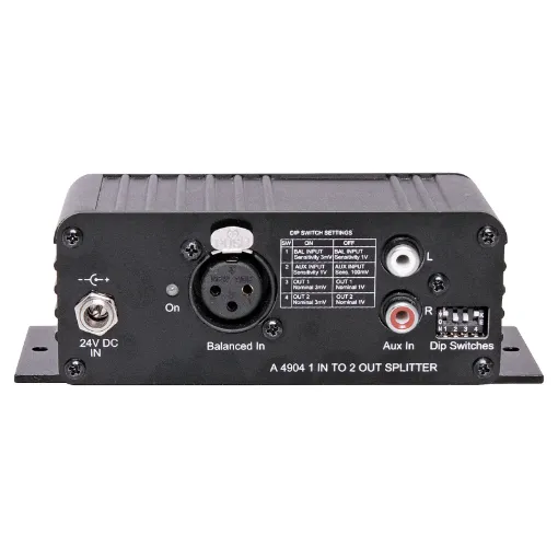 This compact signal splitter is provided with two input sockets. The 3 pin XLR can be configured for either 3mV or 1V sensitivity, whilst the RCA auxiliary input can be set for either 100mV or 1V sensitivity.