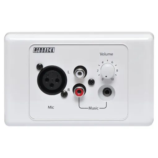 This mic/line pre-amp wallplate accepts either a microphone or line input and converts the signal to a balanced high level output. The 3V output signal is carried via Cat5e cable, (suitable for distribution up to 300m without interference) back to the A 4930 Hub.