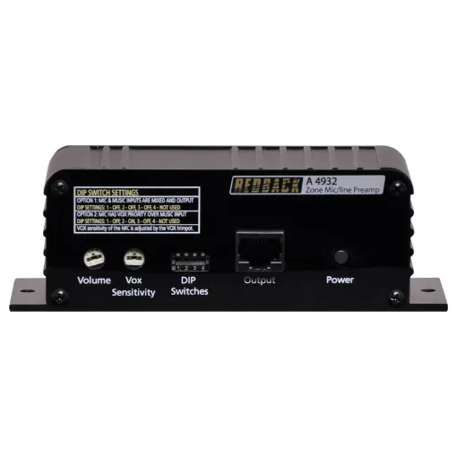 This mic/line pre-amp wallplate accepts either a microphone or line input and converts the signal to a balanced high level output. The 3V output signal is carried via Cat5e cable, (suitable for distribution up to 300m without interference) back to the A 4930 Hub.