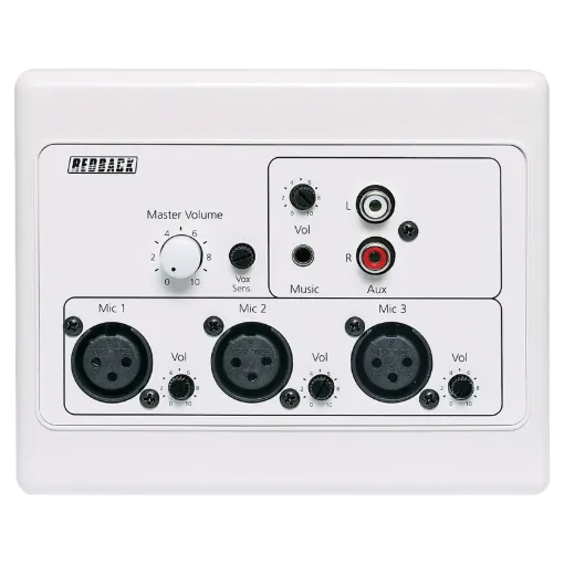 These local zone input wallplates allow for multiple mic/line inputs to be sent over UTP cabling back to a single receiver for connection to a zone amplifier.