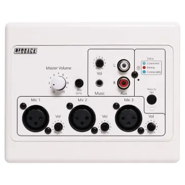 These local zone input wallplates allow for multiple mic/line inputs to be sent over UTP cabling back to a single UTP receiver for connection to a zone amplifier. This model also features bluetooth audio streaming for local zone playback of music.