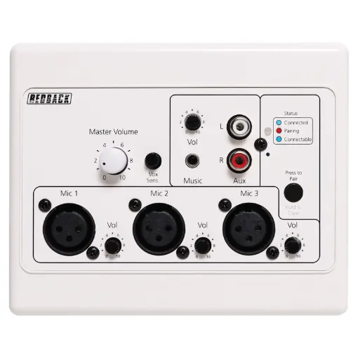These local zone input wallplates allow for multiple mic/line inputs to be sent over UTP cabling back to a single UTP receiver for connection to a zone amplifier. This model also features bluetooth audio streaming for local zone playback of music.