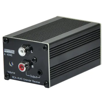 The Redback A 4946 receives audio from compatible Redback Cat5e/6 transmitters, converts the signal to line level and outputs to RCA and 3.5mm connectors.