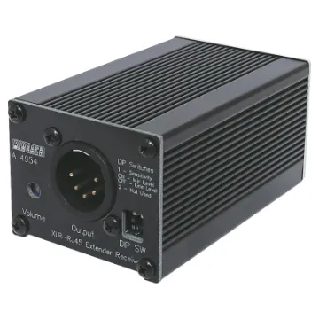 The Redback® A 4954 receives audio from compatible Redback® Cat5e/6 transmitters and converts the signal to a balanced XLR output with PTT connection.