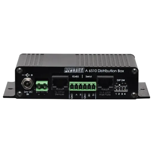 Designed to be used in conjunction with Redback Touch programmable touchscreen wallplates, as a standalone system or as an expansion hub for the A 6505A, this control hub consists of 12 relays with isolated sets of voltage free contacts that close on operation.