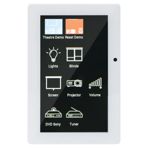 This universal touchscreen wallplate is the perfect control system for commercial and domestic automation. Its stylish low profile design lends itself to installation in new modern homes, classrooms, lecture theatres or corporate boardrooms.