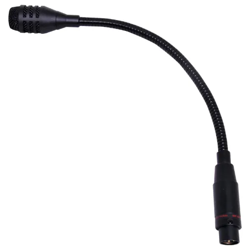 This microphone features outstanding speech intelligibility, feedback rejection and user sound insolation. Complete with flexible gooseneck and built in 3 pin male XLR connector, this is ideal for lecterns, custom paging consoles, church pulpits and some