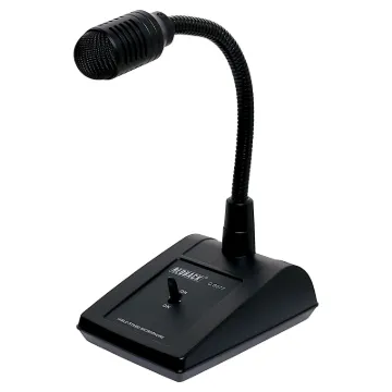 This desk microphone has a tapered low frequency response for articulate speech reproduction and enhanced clarity.  Fitted with a 2 metre lead and terminated with either a 3 pin XLR, 5 pin XLR or 5 pin DIN connector.  The 5 pin XLR and 5 pin DIN type conn