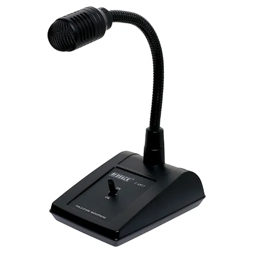 This desk microphone has a tapered low frequency response for articulate speech reproduction and enhanced clarity.  Fitted with a 2 metre lead and terminated with either a 3 pin XLR, 5 pin XLR or 5 pin DIN connector.  The 5 pin XLR and 5 pin DIN type conn