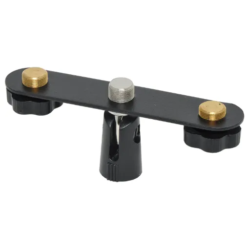 Enables 3 microphones to be mounted on a single mic stand. Simply screws on to the 5/8” thread then the mic holders screw to the crossbar.