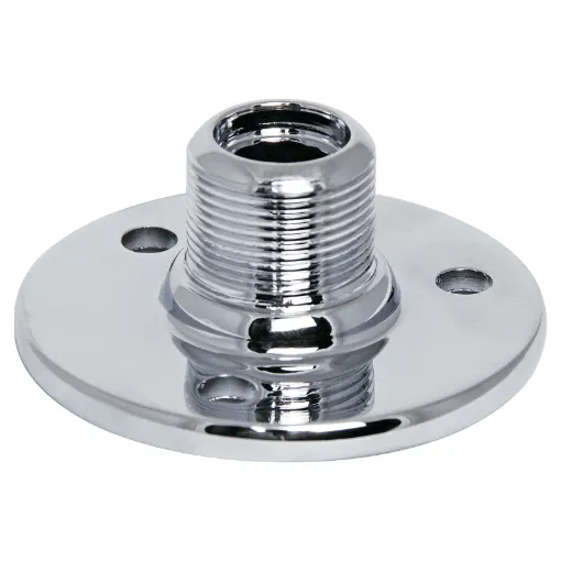 Has a 5/8&quot male thread one end and 5/8&quot female thread other end. Screws included. Chrome base