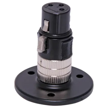 Incorporates a 3 pin XLR socket for mounting  gooseneck microphones. Screws directly to a desk or bench top making a neat and simple installation. Black.