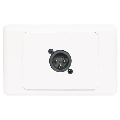 3pin XLR microphone connector mounted horizontally on a wall plate. &quotOne-Shot&quot version with screw terminal connections for quick and easy connection on site.
