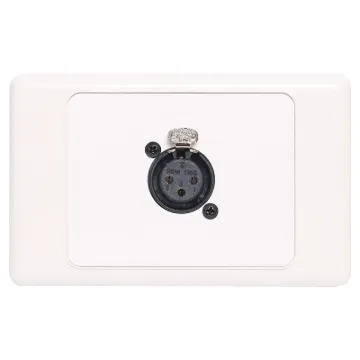 3pin XLR microphone connector mounted horizontally on a wall plate. &quotOne-Shot&quot version with screw terminal connections for quick and easy connection on site.