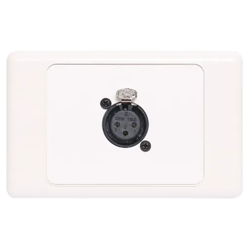 3pin XLR microphone connector mounted horizontally on a wall plate. &quotOne-Shot&quot version with screw terminal connections for quick and easy connection on site.