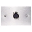 3 pin XLR microphone connector mounted horizontally on a brushed stainless steel wall plate. “One-Shot” version with screw terminal connections for quick and easy connection on site. 