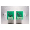 Dual 3 pin XLR microphone connectors mounted horizontally on a brushed stainless steel wall plate. “One-Shot” version with screw terminal connections for quick and easy connection on site. 