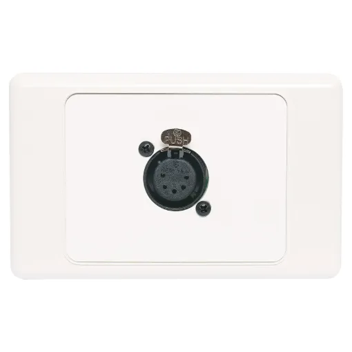 5pin XLR microphone connector mounted horizontally on a dual face wall plate. &quotOne-Shot&quot versions with screw terminal connections for quick and easy connection on site.