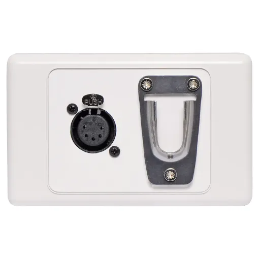 This 5 Pin XLR wall plate are fitted with a clip for holding supermarket microphones.