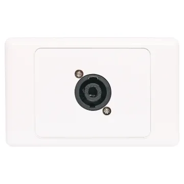 4 pin Neutrik Speakon connector mounted horizontally on a wall plate.