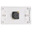 4 pin Neutrik Speakon connector mounted horizontally on a wall plate.