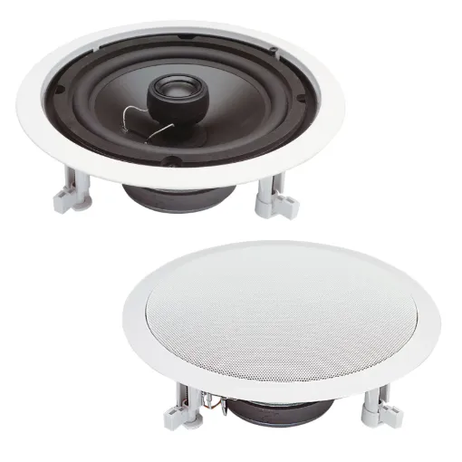 High quality, high performance ceiling mount speakers. All feature excellent hi-fi reproduction and high power handling capability. The dome tweeter is 'eyeball' mounted, enabling the optimisation of lateral high frequency response. 

Designed to be ins
