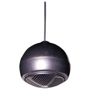 Designed for use where traditional ceiling mounted speakers are difficult or impractical to install.  Used in such areas as very high raked, suspended, concrete, or exposed ceilings. Installation requires a single fixing with connection concealed within t