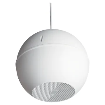 Designed for use where traditional ceiling mounted speakers are difficult or impractical to install. Used in such areas as very high raked, suspended, concrete, or exposed ceilings.