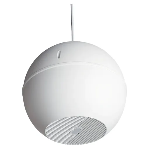 Designed for use where traditional ceiling mounted speakers are difficult or impractical to install. Used in such areas as very high raked, suspended, concrete, or exposed ceilings.