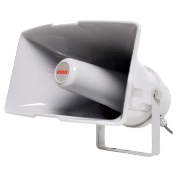 This horn is compact, lightweight, weatherproof and very efficient. The voice coil is wound on an aluminium bobbin providing effective heat transfer from the coil thereby improving the efficiency and reliability of the speaker.