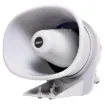 This horn is compact, lightweight, weatherproof and very efficient. The voice coil is wound on an aluminium bobbin providing effective heat transfer from the coil thereby improving the efficiency and reliability of the speaker.