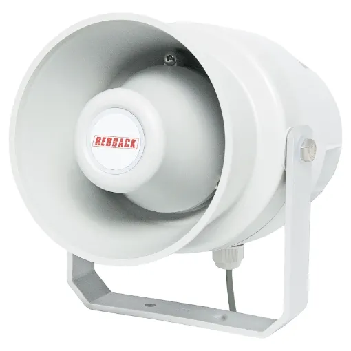 These high power public address speakers are ideal for PA installations with very high ambient noise levels, such as in mine sites, industrial plants, large factories and workshops. The enclosure is surprisingly compact for easy mounting.