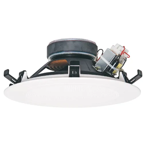 Redback "One-Shot" speaker assemblies install in seconds. They simply snap fit to any 10-13mm thickness ceiling by means of the integral pressure clips. The labour cost savings for the pro sound installer are both obvious and substantial.