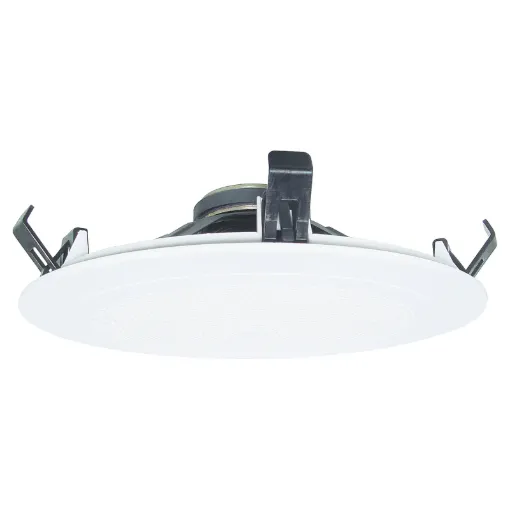 Redback "One-Shot" speaker assemblies install in seconds. They simply snap fit to any 10-13mm thickness ceiling by means of the integral pressure clips. The labour cost savings for the pro sound installer are both obvious and substantial.