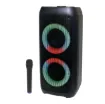 This Bluetooth party speaker and wireless mic PA system has been designed for outdoor or indoor entertaining with colour LED lighting for added party atmosphere.