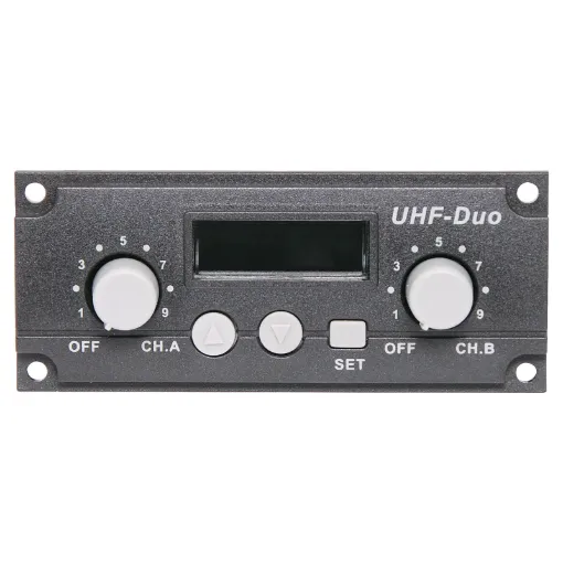 Installation of this 2 channel module adds dual wireless microphone capability to all Okayo models. Maximum of 2 UHF modules per portable PA. 520-544MHz version.