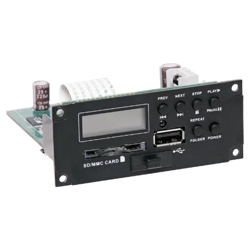 Optional module designed for use with the C 7310 and C 7344C Okayo portable PA systems. Can playback MP3 audio files from USB thumbdrive, or SD card.