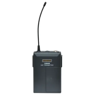 Suits C 8860B receiver (520-550MHz)
Beltpack Transmitter: 
- Compact & lightweight 
- Fitted with 3 pin mini XLR microphone
- On / Off / Mute switch 
- Gain control 
- Switchable impedance between mic & instrument pickup 
- Requires 2 x AA batteries (either alkaline or recharge