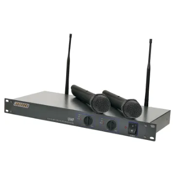 For systems requiring the freedom of two independent wireless microphones at an economical price. The sturdy 19" rack mount cabinet is fitted with two fixed frequency wireless receivers. The miniaturised SMD construction and unique shielding technique, pl