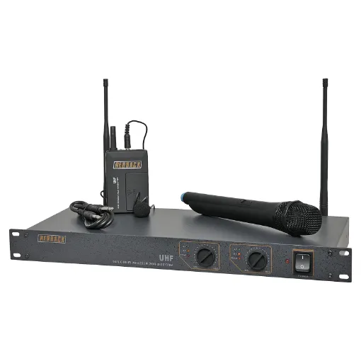 For systems requiring the freedom of two independent wireless microphones at an economical price. The sturdy 19" rack mount cabinet is fitted with two fixed frequency wireless receivers. The miniaturised SMD construction and unique shielding technique, pl