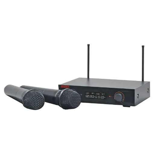 For systems requiring the freedom of two independent wireless microphones at an economical price. The sturdy 1/2 rack mount cabinet is fitted with 2 channel fixed frequency wireless receiver.