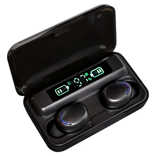 Keep your earbuds charged on the go with the new Bluetooth® 5.0 True Wireless Earbuds. The case features an in-built powerbank to replenish the charge on the earbuds when you're away from power.