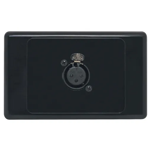 3pin XLR microphone connector mounted horizontally on a wall plate. "One-Shot" version with screw terminal connections for quick and easy connection on site.