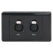Dual 3pin XLR microphone connectors mounted horizontally on a dual face wall plate. &quotOne-Shot&quot version with screw terminal connections for quick and easy connection on site.