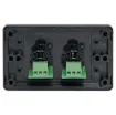 Dual 3pin XLR microphone connectors mounted horizontally on a dual face wall plate. &quotOne-Shot&quot version with screw terminal connections for quick and easy connection on site.