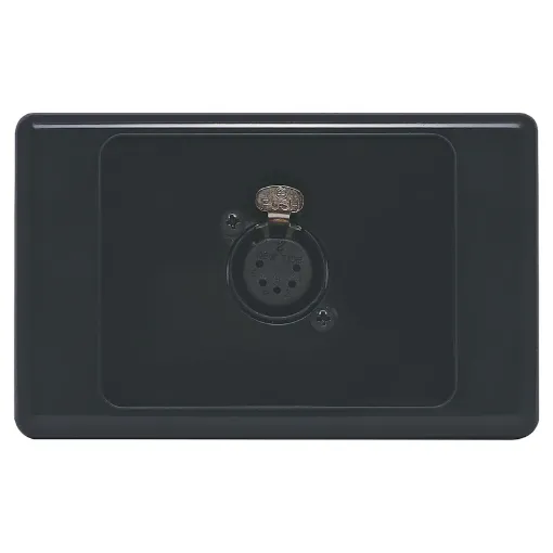 5pin XLR microphone connector mounted horizontally on a wall plate. "One-Shot" version with screw terminal connections for quick and easy connection on site.